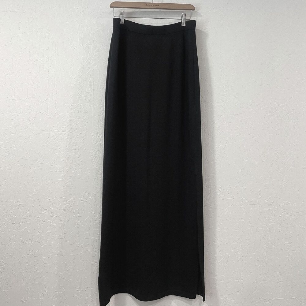 ~ St. John Caviar 12 Skirt Black Long Maxi Floor Side Slit Luxury Knit 14 16 XL